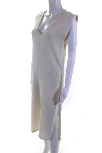 Anaak Womens Ivory V-Neck Sleeveless Slits Midi Length Shift Dress Size 0