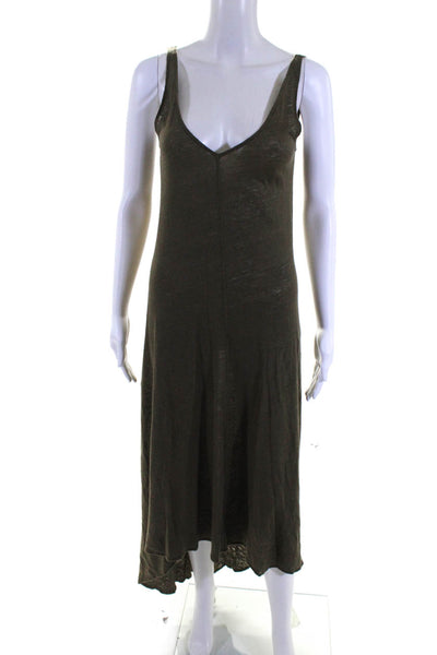 Calypso Saint Barth Womens Green Linen V-Neck Sleeveless Tank Dress Size XS