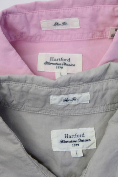 Hartford Mens Light Pink Cotton Collar Long Sleeve Dress Shirts Size L lot 2