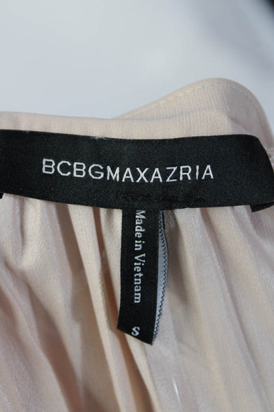 BCBGMAXAZRIA Womens Accordion Pleated Keyhole Shirt Beige Gray White Size Small