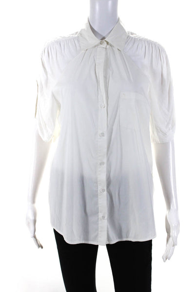 BCBGMAXAZRIA Womens Button Front Short Sleeve Collared Shirt White Size Medium