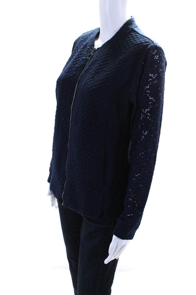 Isaac Mizrahi Live Womens Battenberg Lace Long Sleeve Zipped Jacket Navy Size S
