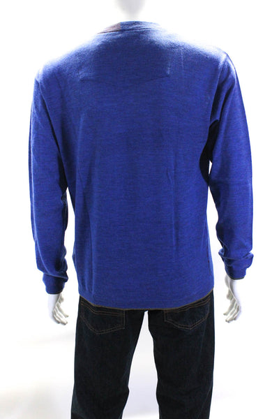 Robert Graham Mens Wool Tight-Knit V-Neck Long Sleeve Sweater Navy Blue Size M