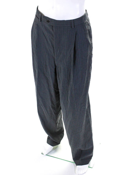 Mani Mens Dark Gray Wool Pinstriped Two Button Blazer Matching Pants Set Size48L