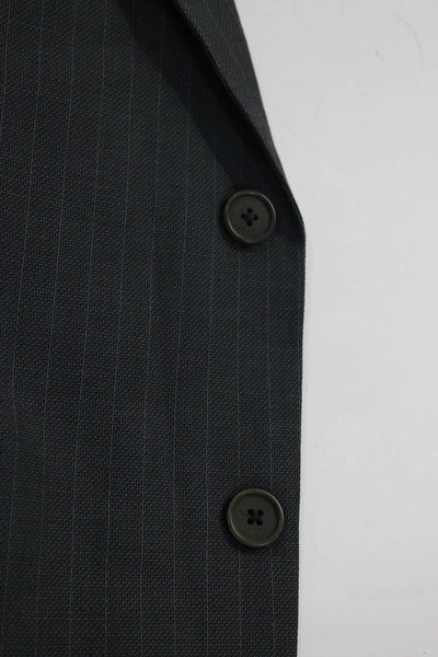 Mani Mens Dark Gray Wool Pinstriped Two Button Blazer Matching Pants Set Size48L