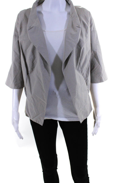 Marni Womens Open Front 3/4 Sleeved Pleated Collared Layer Jacket Taupe Size 38