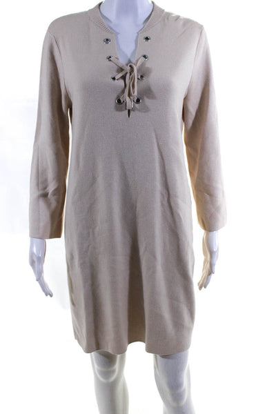 Theory Womens Long Sleeve Patrinelle Sweater Dress Beige Wool Size Medium