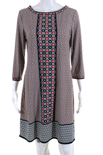Max Studio Womens Abstract Print Round Neck Long Sleeve Shift Dress Pink Size M