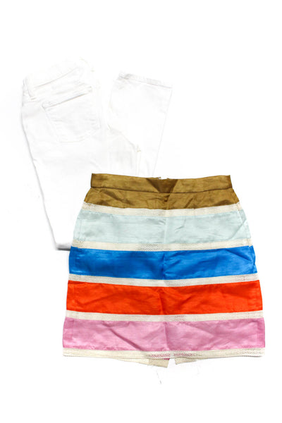 J Crew Women's Striped Pencil Skirt Boyfriend Jeans White Blue Size 2P 24 Lot 2