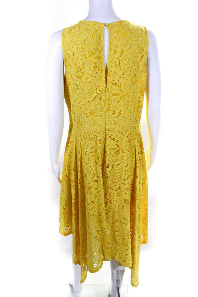 Nanette Lepore Womens Floral Lace Crew Neck Midi A Line Dress Yellow Size 12