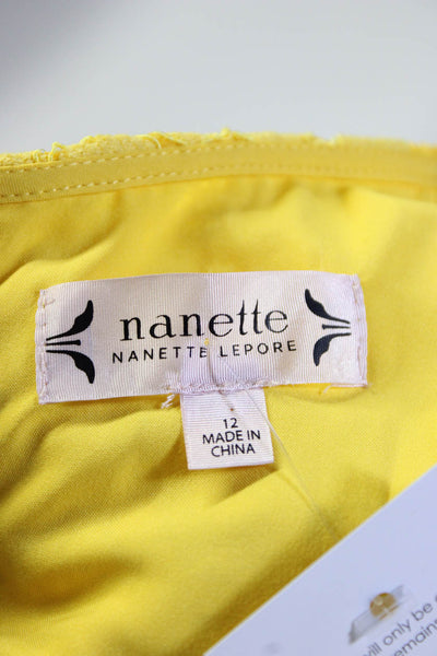 Nanette Lepore Womens Floral Lace Crew Neck Midi A Line Dress Yellow Size 12