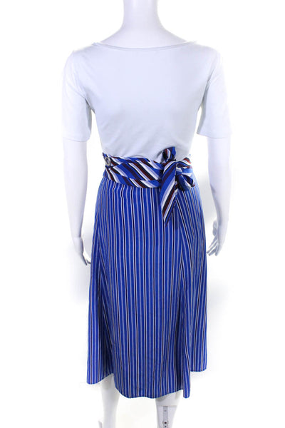 Rag & Bone Womens Striped Tie Waist Midi A Line Skirt Red Blue White Size 12