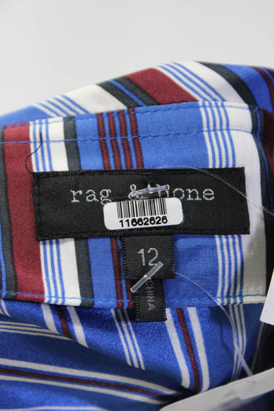 Rag & Bone Womens Striped Tie Waist Midi A Line Skirt Red Blue White Size 12