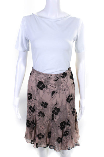Marc Jacobs Womens Floral Chiffon Godet Hem Skirt Beige Black Silk Size Medium