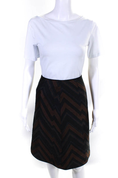 Akris Womens Metallic Chevron Jacquard Pencil Skirt Black Brown Size 10