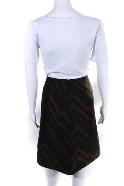 Akris Womens Metallic Chevron Jacquard Pencil Skirt Black Brown Size 10