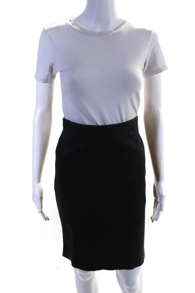 Theory Womens Leather Panel Wool Knit Knee-Length Straight Skirt Black Size PP