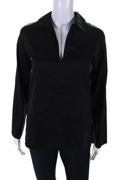 Vince Womens Long Sleeve Collared Shirt Black Cotton Size 0