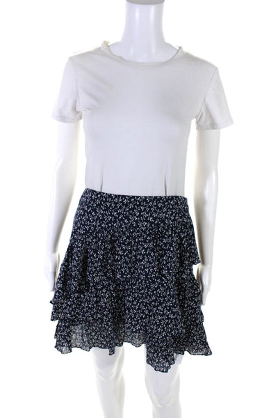 Ulla Johnson Womens Floral Print Tiered Skirt Navy Blue Cotton Size 8