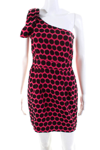 French Connection Womens Cotton Spotted Print One Shoulder Mini Dress Pink Size4