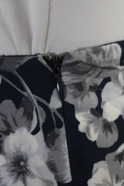 Intermix Womens Tiered Floral Mini Circle Skirt Navy Blue Gray Silk Size Medium