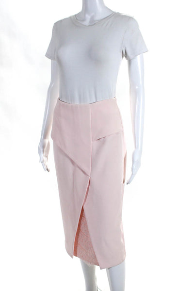 Nicholas Womens Asymmetrical Lace Insert Midi Pencil Skirt Light Pink Size 6