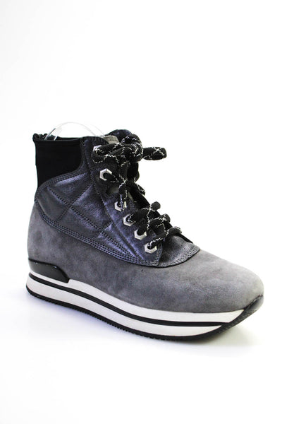 Hogan Womens High Top Leather Suede Hiking Boots Sneakers Gray Black Sz 37.5 7.5