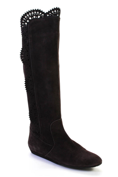 Oscar de la Renta Womens Texture Zipped Darted Mid-Calf Boots Brown Size EUR37.5