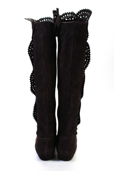 Oscar de la Renta Womens Texture Zipped Darted Mid-Calf Boots Brown Size EUR37.5