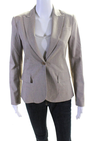 Theory Womens Peak Lapel Woven One Button Blazer Jacket Beige Wool Size 2