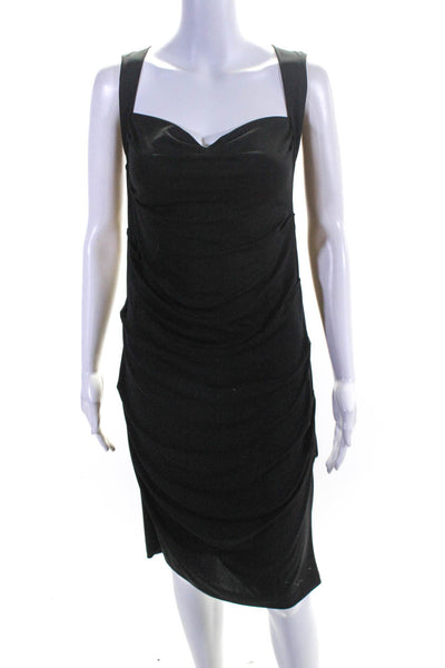 Nicole Miller Womens Cowl Neck Sleeveless Midi Sheath Dress Black Size Large