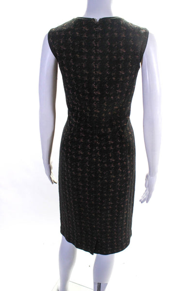 Lida Baday Womens Jacquard V Neck Sleeveless Sheath Dress Black Brown Size 10