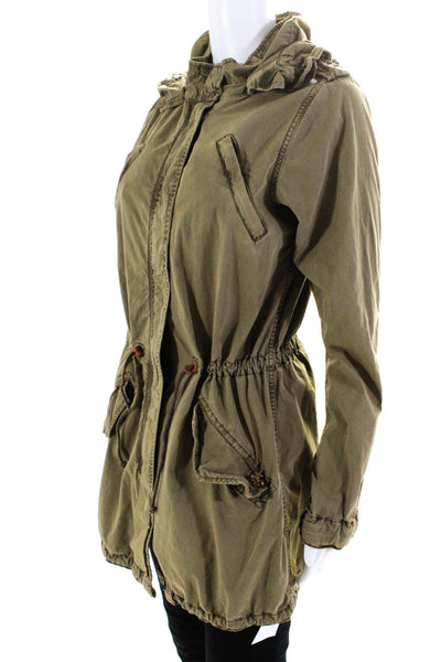 Maison Scotch Womens Front Zip Hooded Light Jacket Green Cotton Size 1