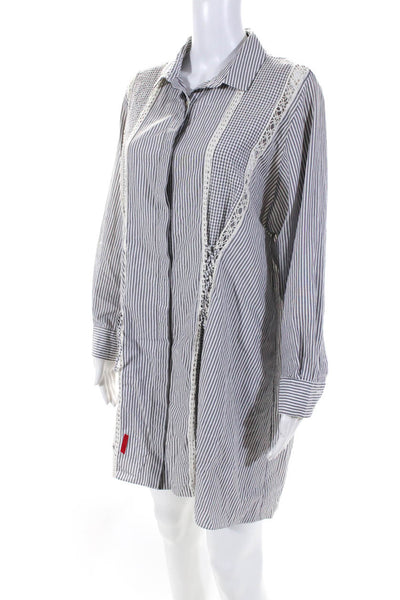 Thakoon Womens Lace Trim Gingham Seersucker Shirt Dress Gray White Size 10