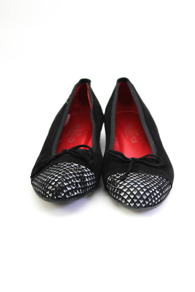 Sesto Meucci Women's Suede Cap Toe Wedge Heel Flats Black Size 7.5