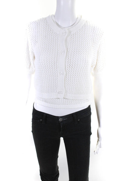 Toccin Womens Short Sleeve Cardigan Sweater Twinset White Size Extra Small