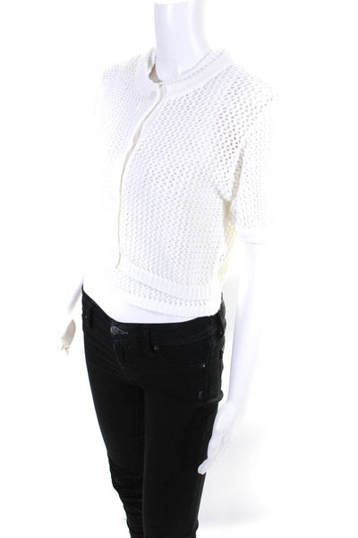 Toccin Womens Short Sleeve Cardigan Sweater Twinset White Size Extra Small