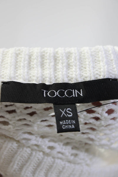 Toccin Womens Short Sleeve Cardigan Sweater Twinset White Size Extra Small