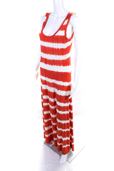 Calvin Klein Womens Striped Scoop Neck Sleeveless Long Dress Orange White Size M