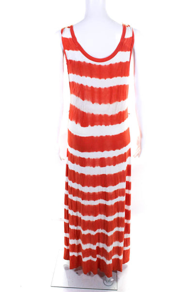 Calvin Klein Womens Striped Scoop Neck Sleeveless Long Dress Orange White Size M