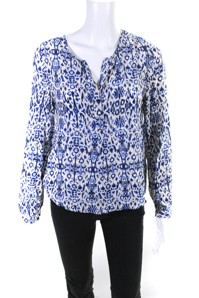 Joie Womens Silk Abstract Print Buttoned V-Neck Long Sleeve Blouse Blue Size XS