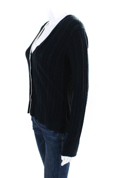 Brooks Brothers Womens Cotton Button Long Sleeve Cable-Knit Cardigan Navy Size M