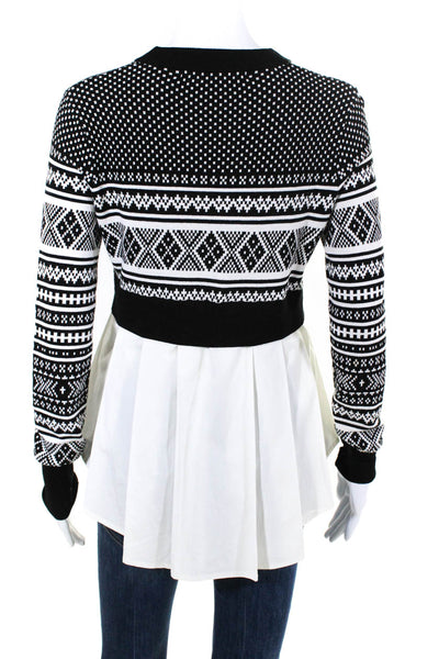 Veronica Beard Womens Crew Neck Fair Isle Sweater Shirt Combo Black White XS
