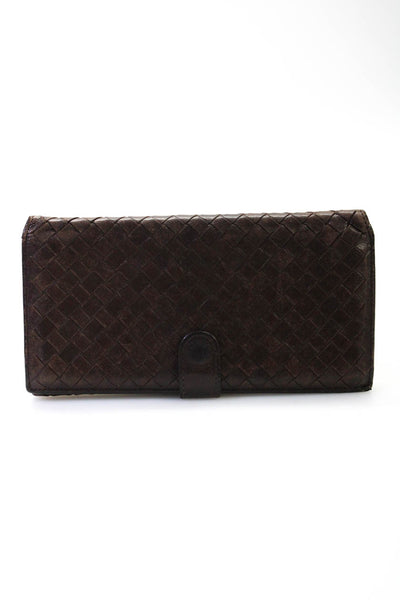Bottega Veneta Womens Intrecciato Leather Bifold Snap Continental Wallet Brown
