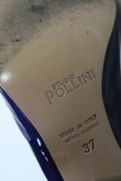 Studio Pollini Womens Block Heel Slingback Sandals Dark Blue Patent Leather 37