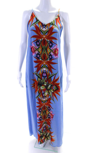 Lush Womens Floral Print V Neck Sleeveless Maxi Dress Sky Blue Size Small