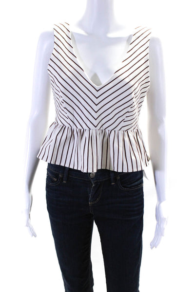 Intermix Womens Striped V Neck Cropped Tank Top White Red Size Small