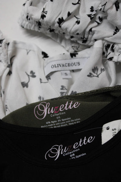 Suzette Collection Olivaceous Womens Tops Black White Size One Size Small Lot 3