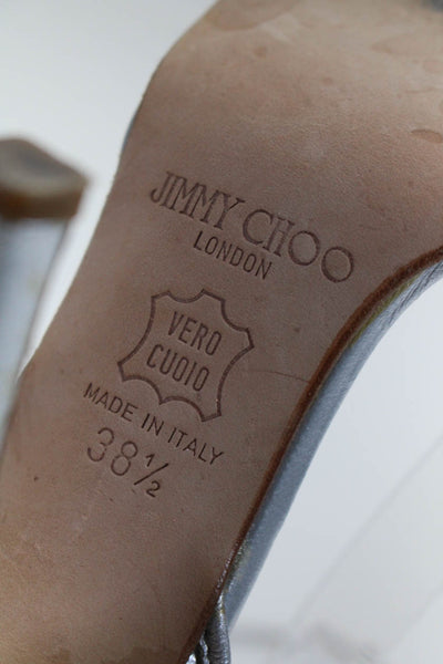 Jimmy Choo Womens Leather Metallic Open Toe Strappy Heels Gray Size 8.5US 38.5EU