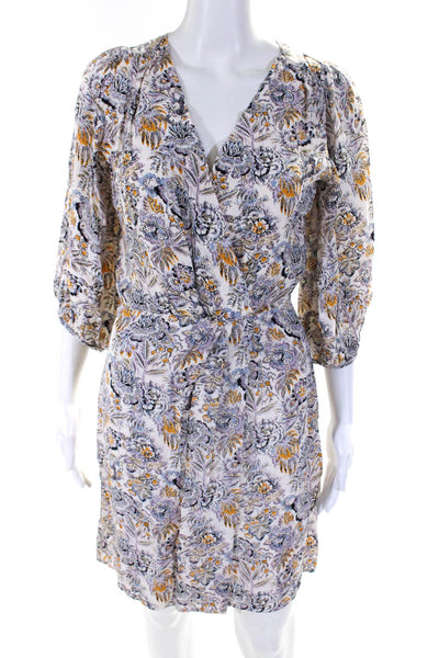 Vanessa Bruno Womens Side Zip 3/4 Sleeve V Neck Floral Dress White Multi FR 34